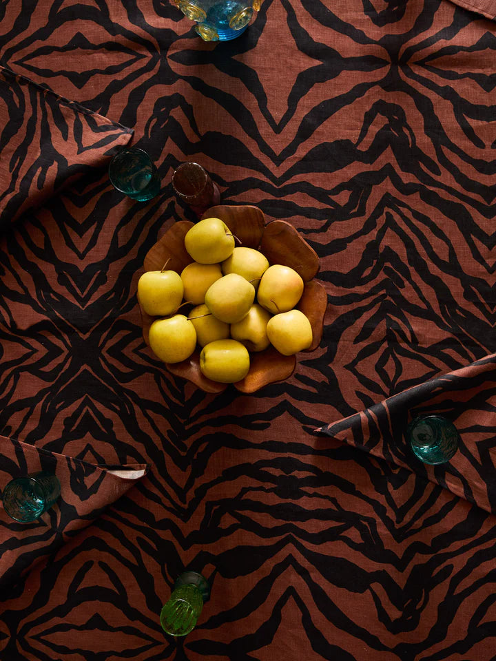 Zebra Chocolate Linen Tablecloth