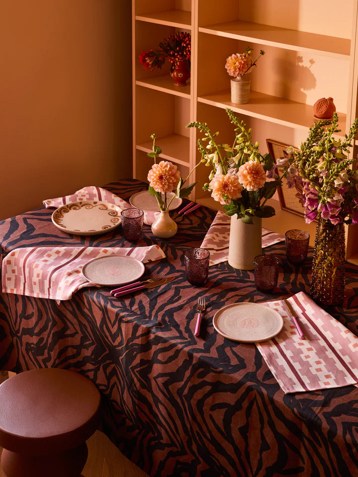 Zebra Chocolate Linen Tablecloth