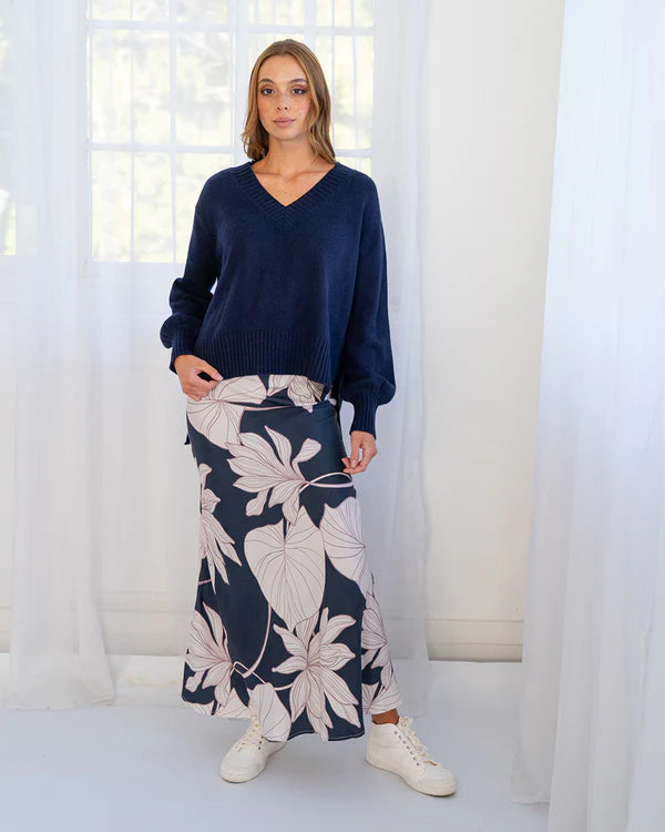 Josephine Bias Skirt in Navy Fern