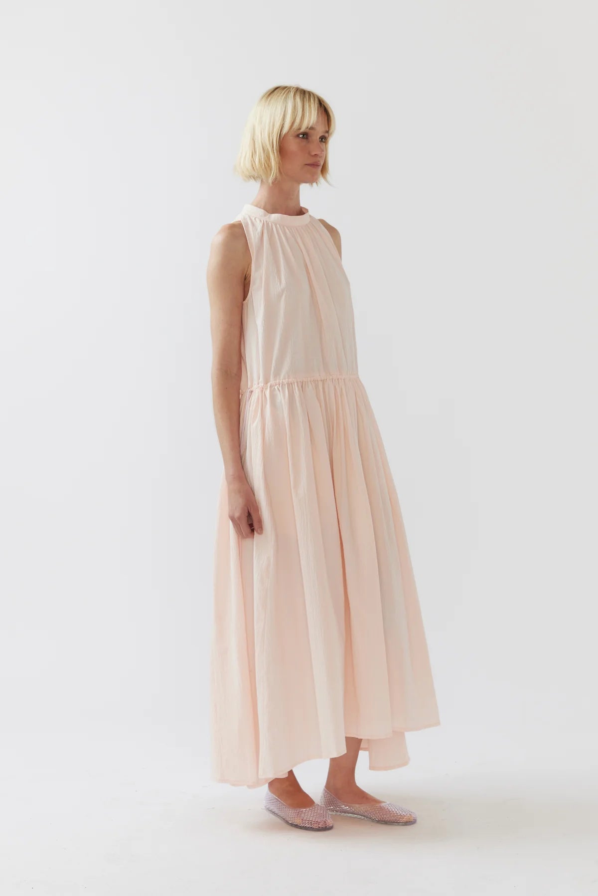 Kinga Dress in Ballet Pink Seersucker