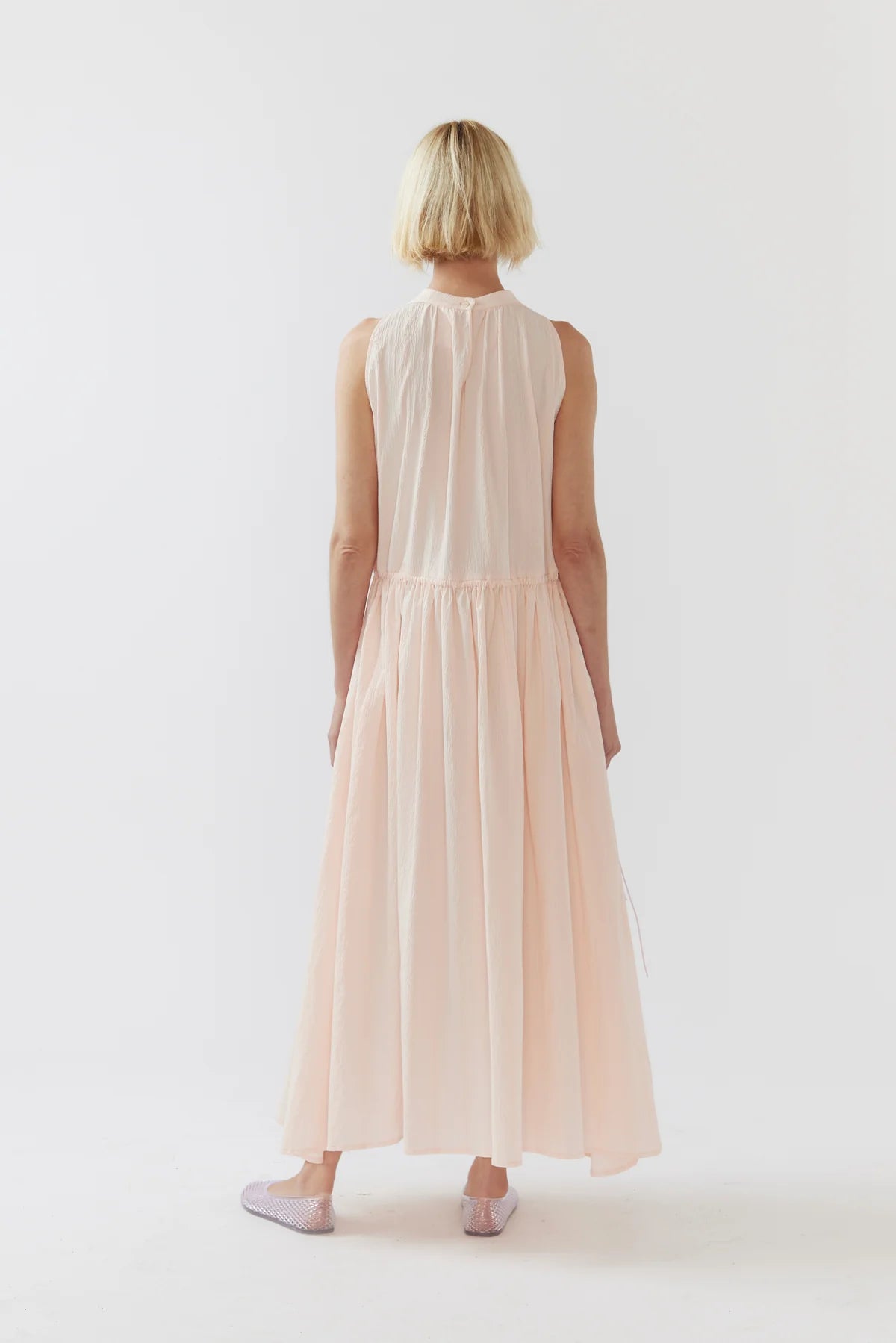 Kinga Dress in Ballet Pink Seersucker