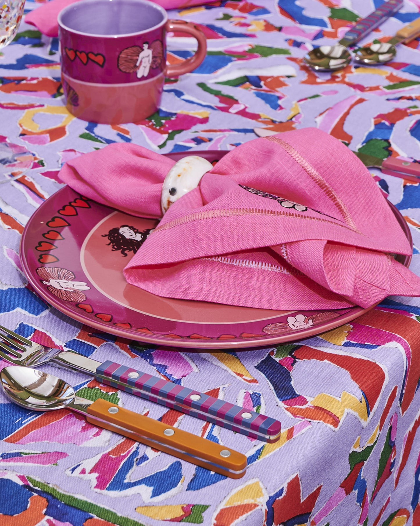 Kip&Co x Jenny Kee Pretty in Pink Embroidered Linen Napkin 4 Peice Set