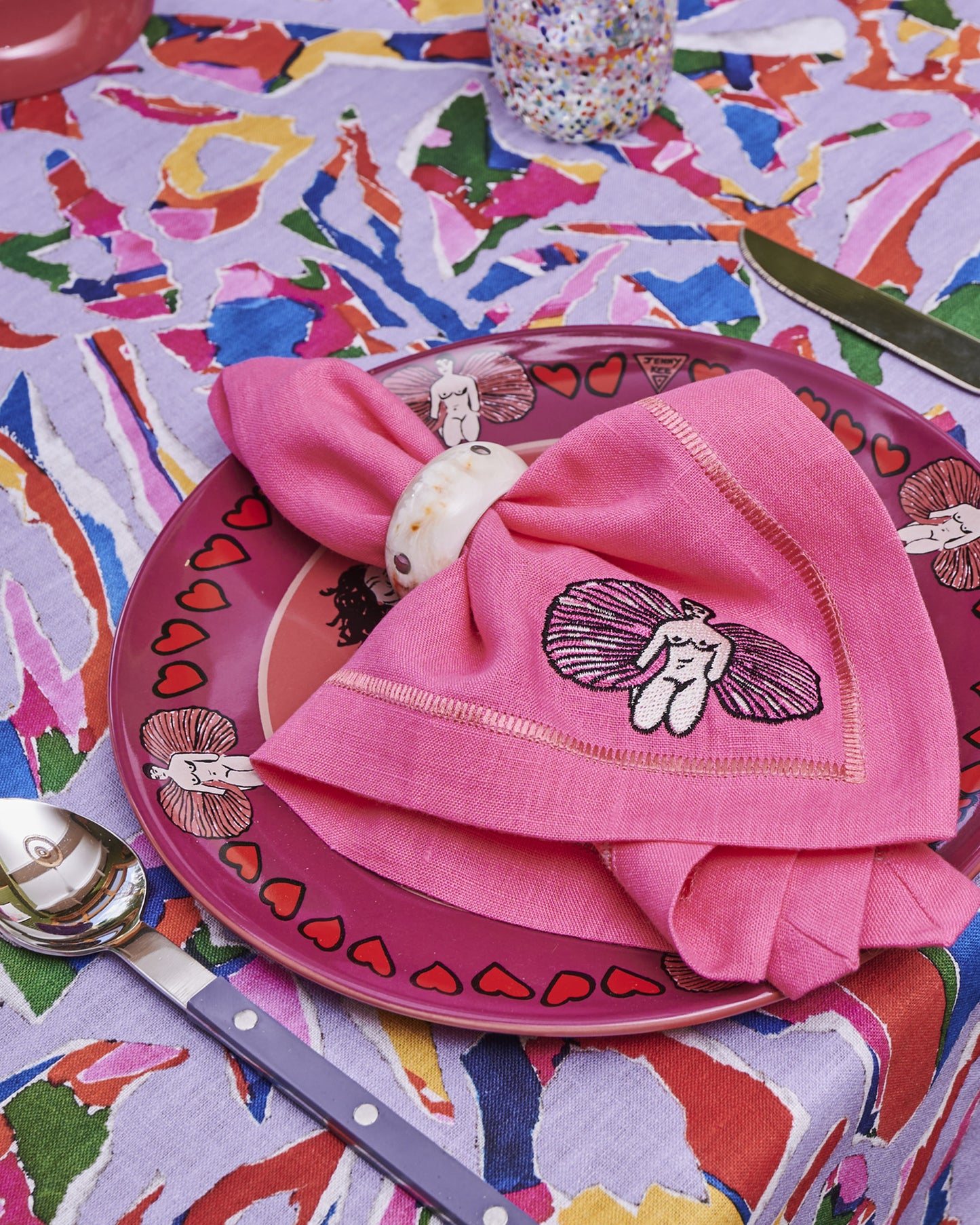 Kip&Co x Jenny Kee Pretty in Pink Embroidered Linen Napkin 4 Peice Set