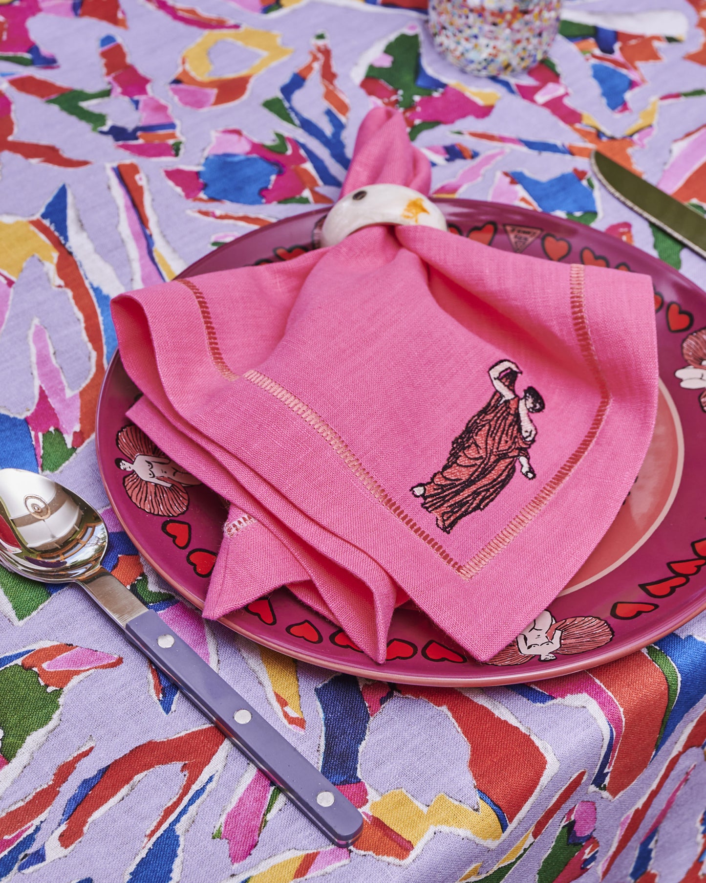 Kip&Co x Jenny Kee Pretty in Pink Embroidered Linen Napkin 4 Peice Set