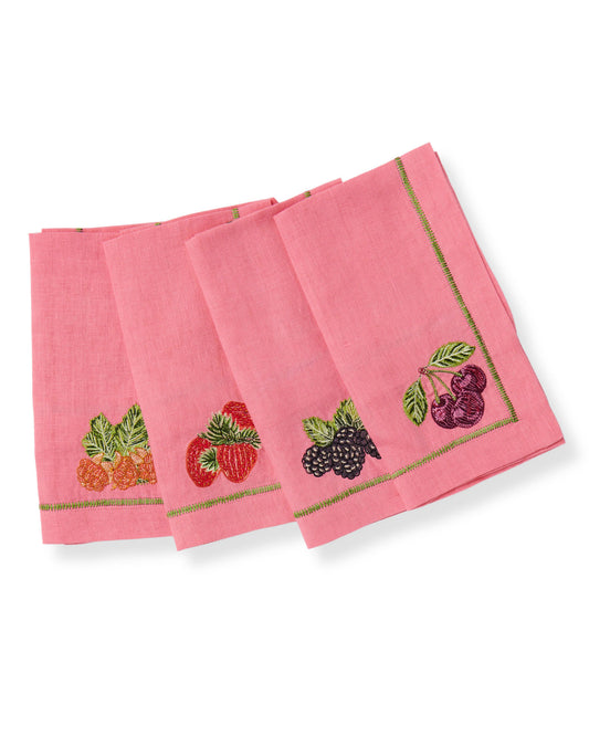 Berry Bliss Embroidered Linen 4 Piece Napkin Set