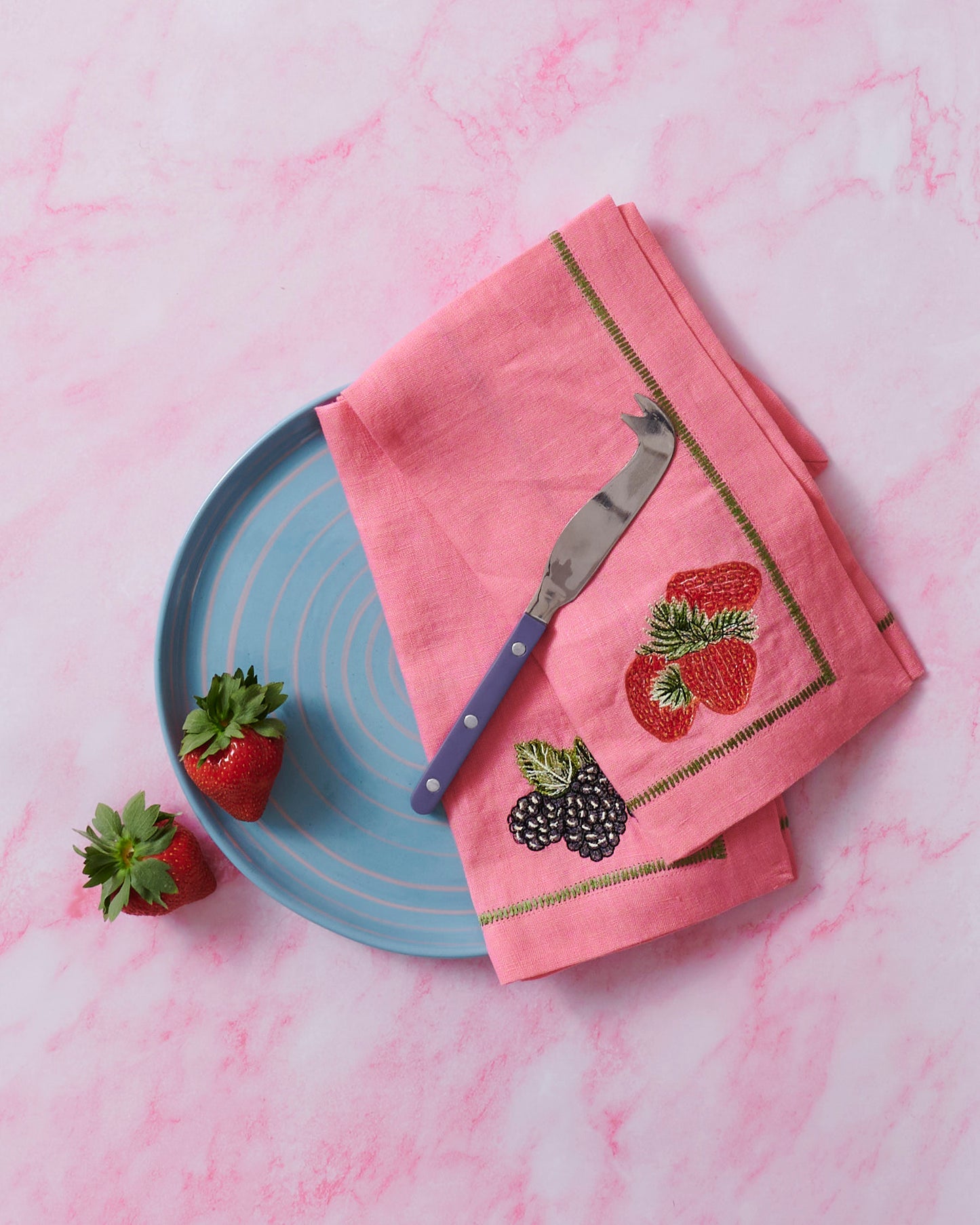 Berry Bliss Embroidered Linen 4 Piece Napkin Set