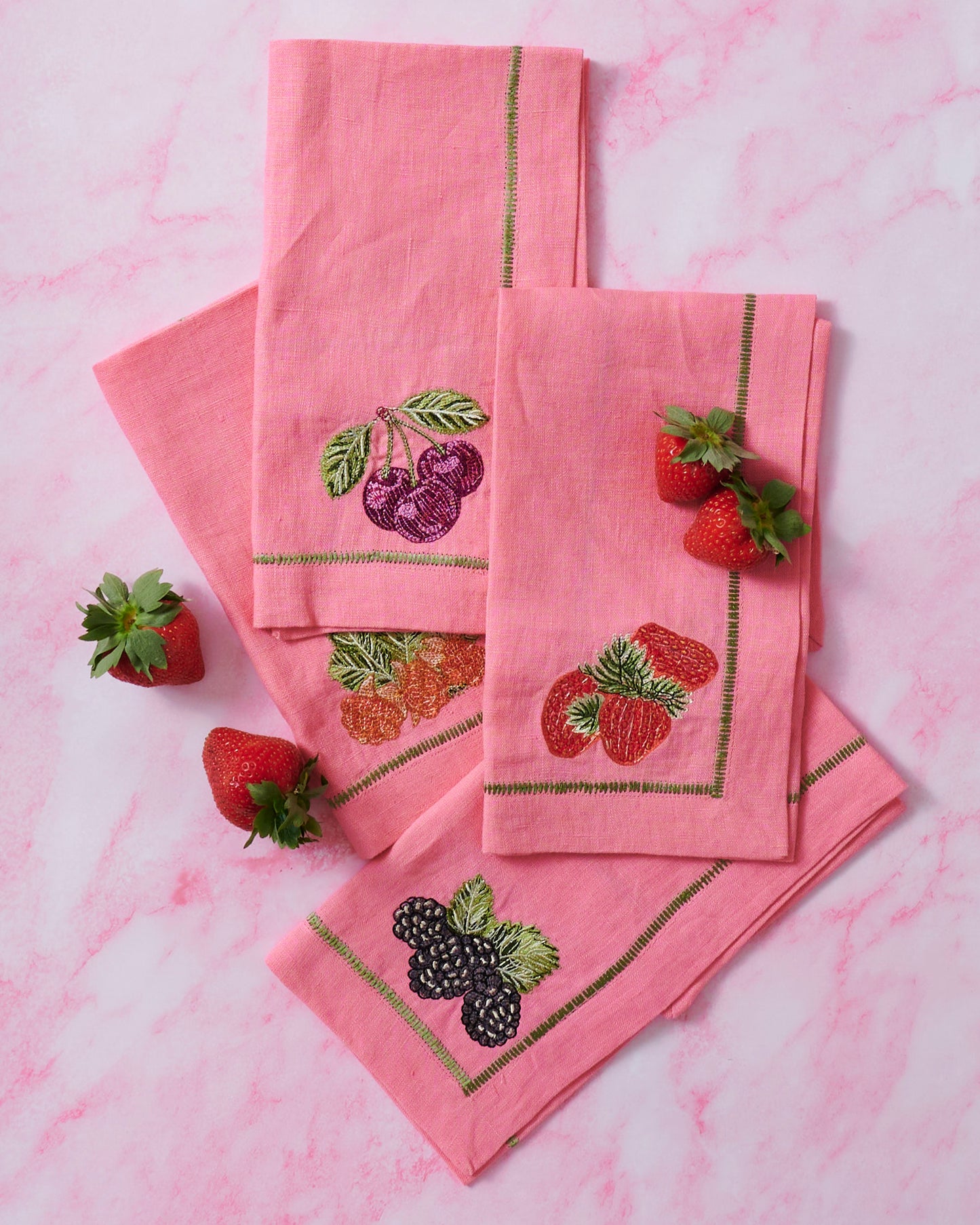 Berry Bliss Embroidered Linen 4 Piece Napkin Set