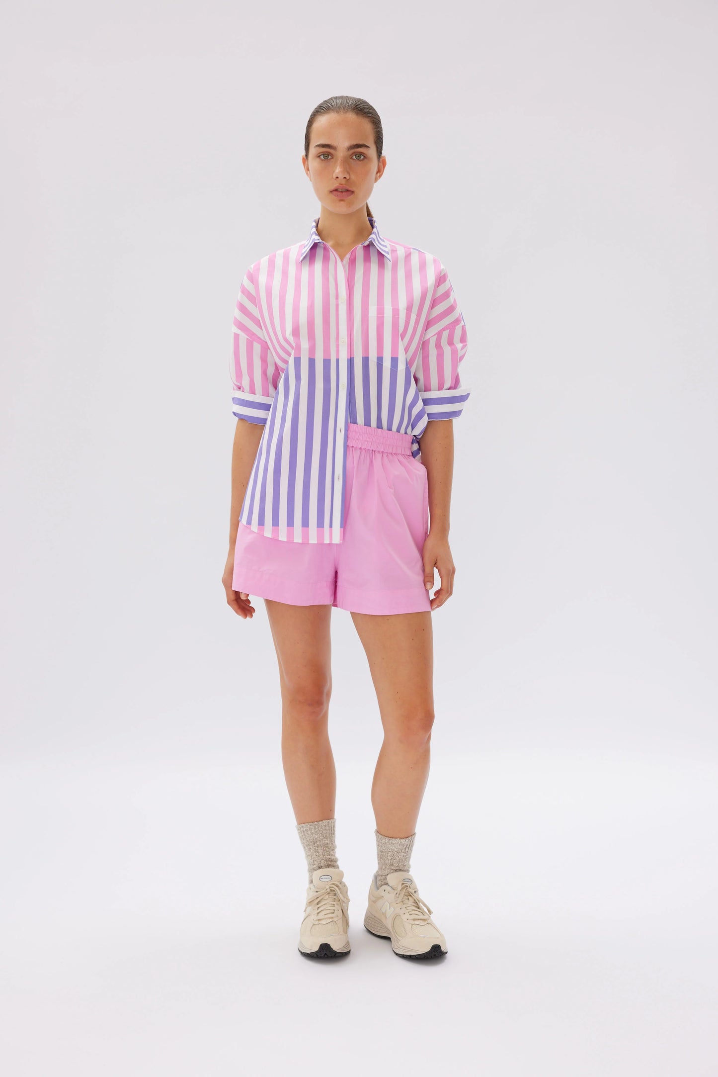 The Chiara Shirt in Combination Stripes - Bubble Gum & UVA