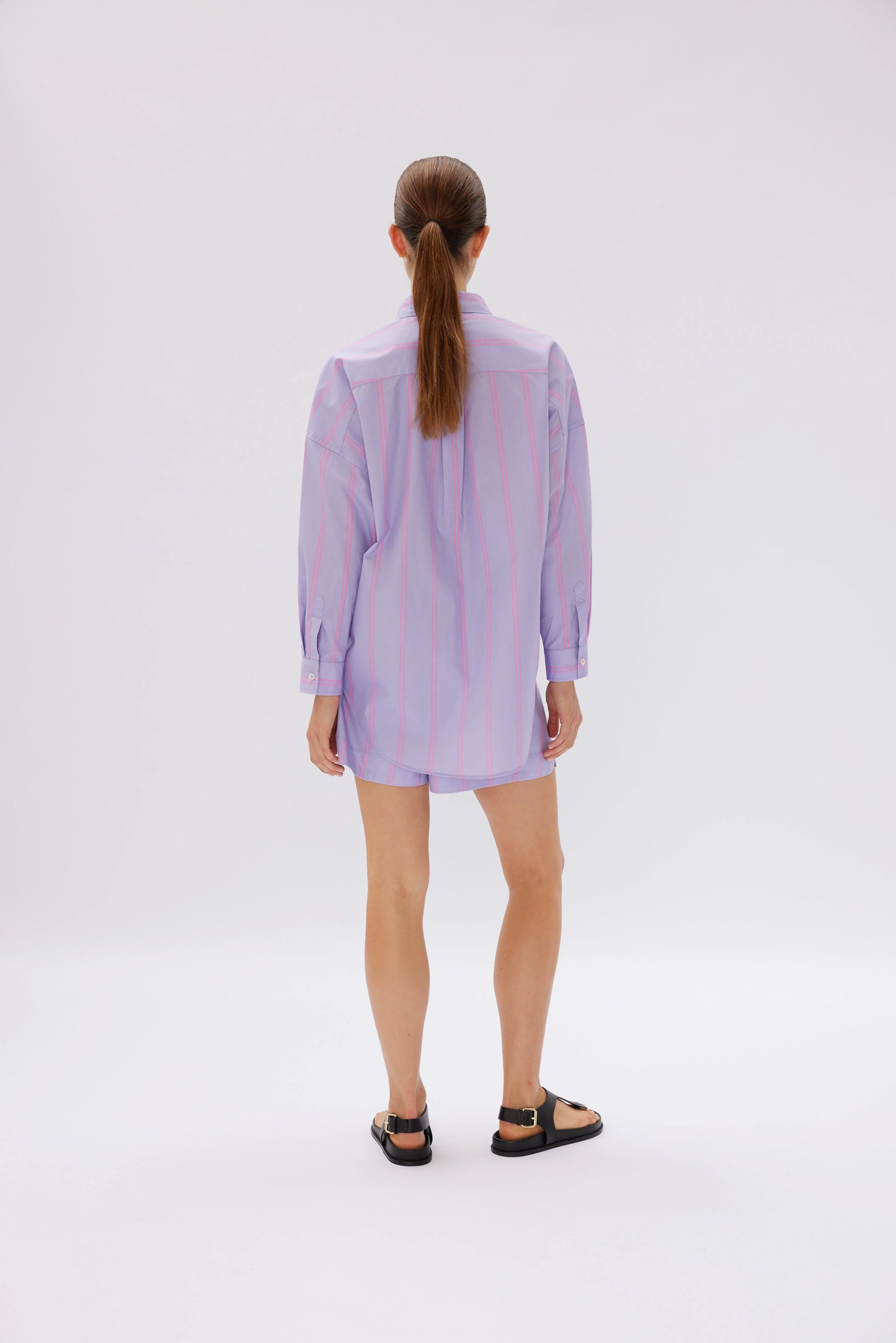 The Chiara Shirt in Mid-length Stripes - Violet Light & Bubble Gum