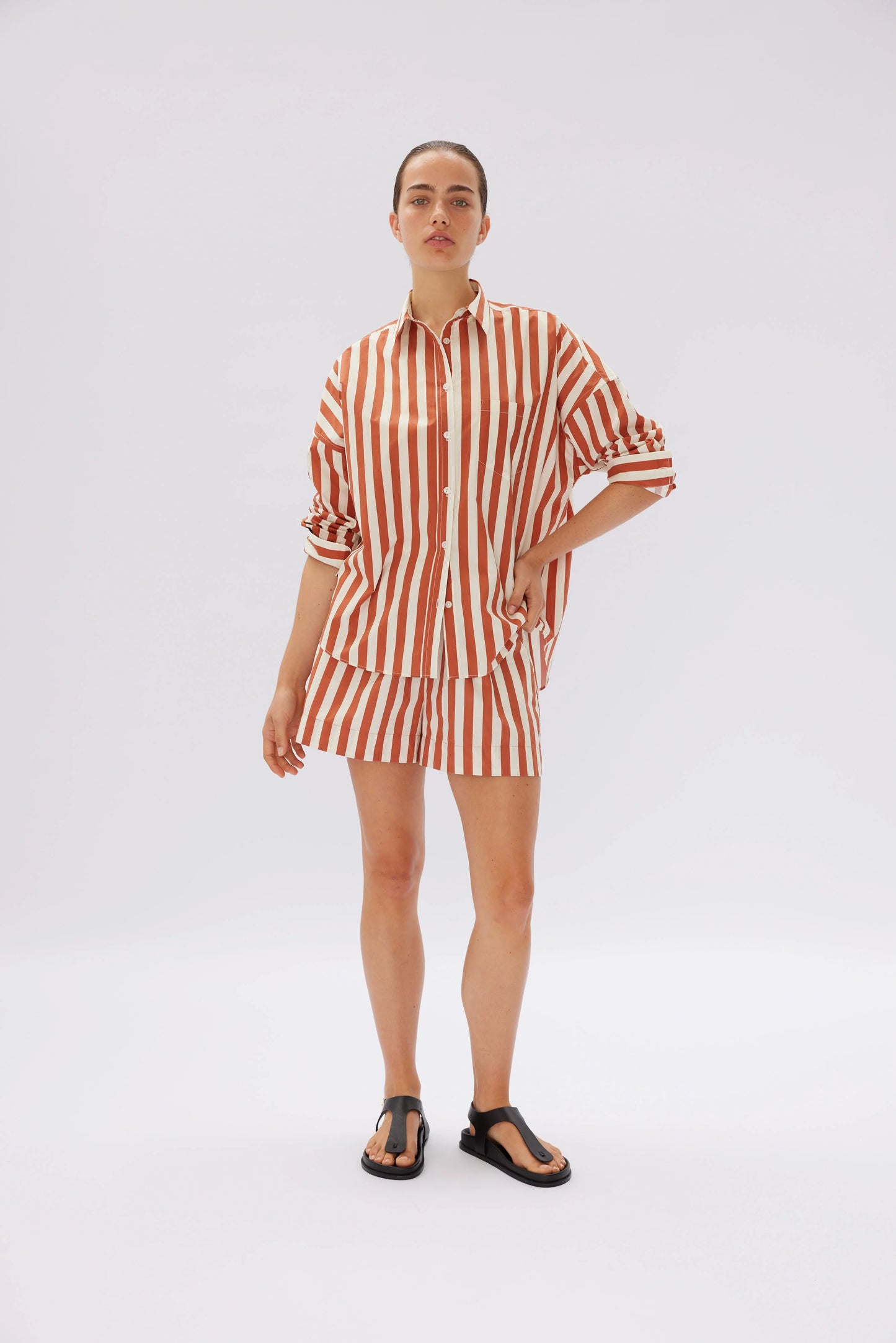 The Chiara Shirt in Rust & Vanilla Stripe