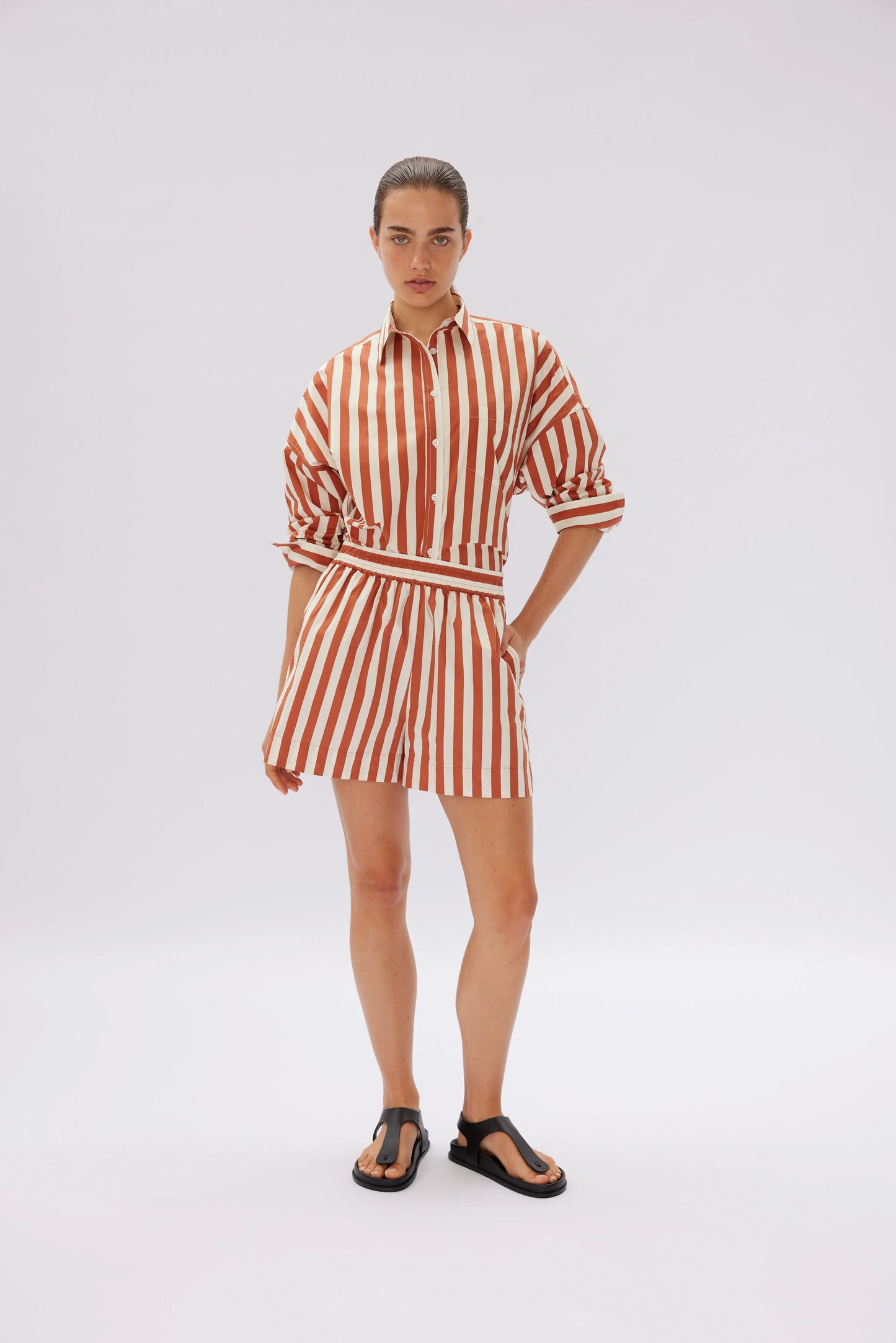 The Chiara Shirt in Rust & Vanilla Stripe