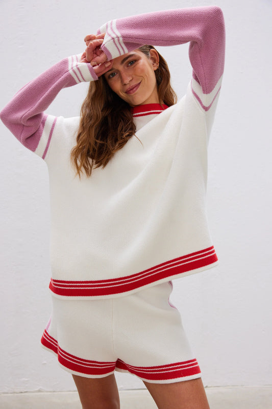 Love Colour Block Knit in Ultra Pink and Watermelon
