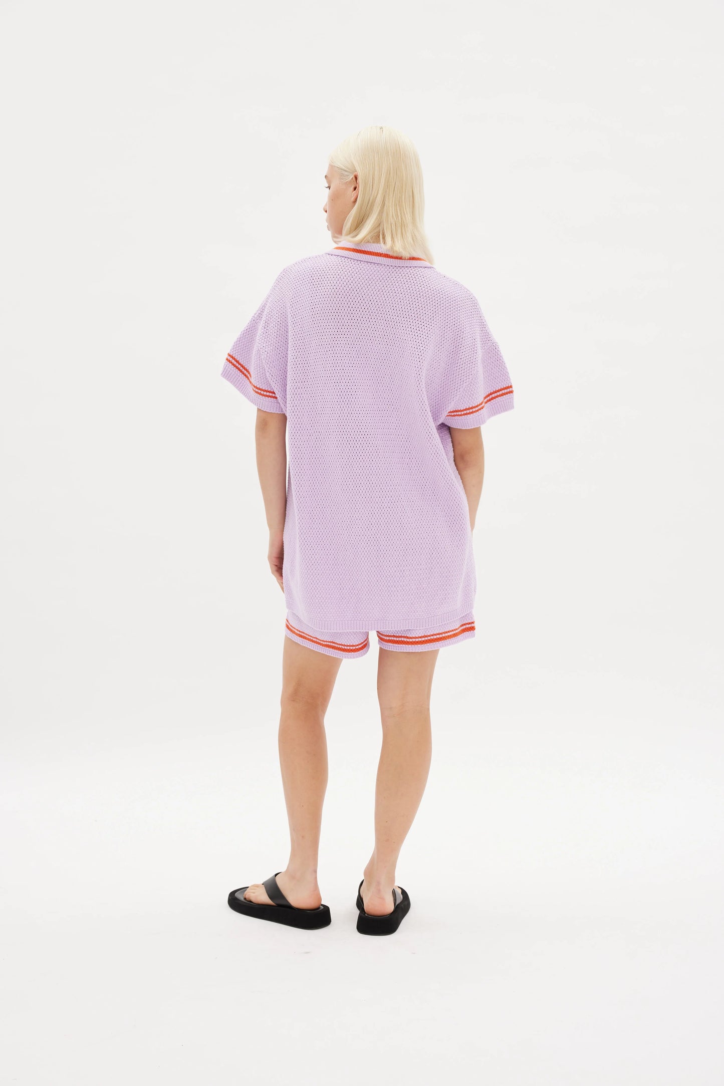 Soller Short Sleeve Knit Shirt in Neon Lilac and Coral
