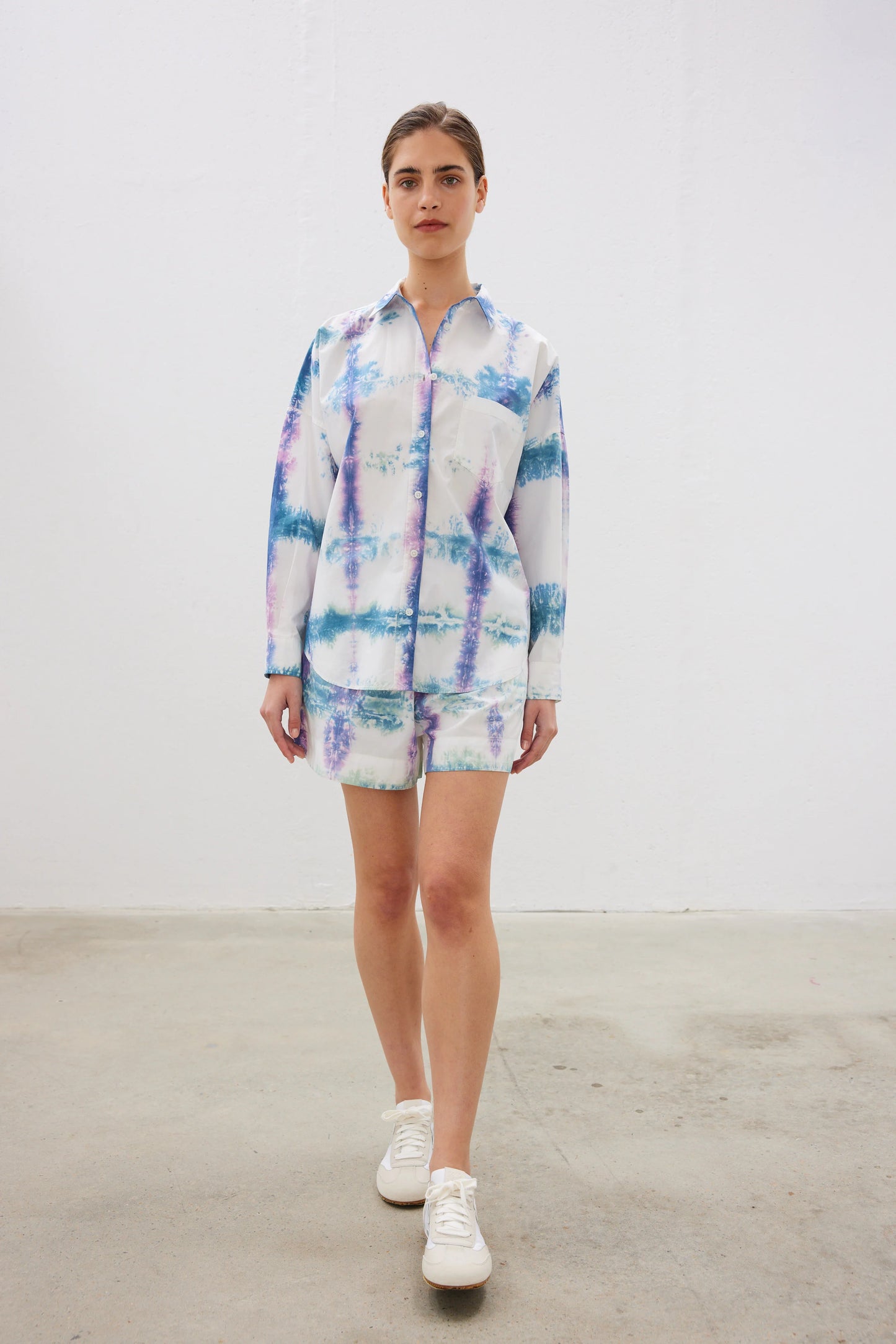 The Chiara Short in Violet Light and Oceanic Tie Dye