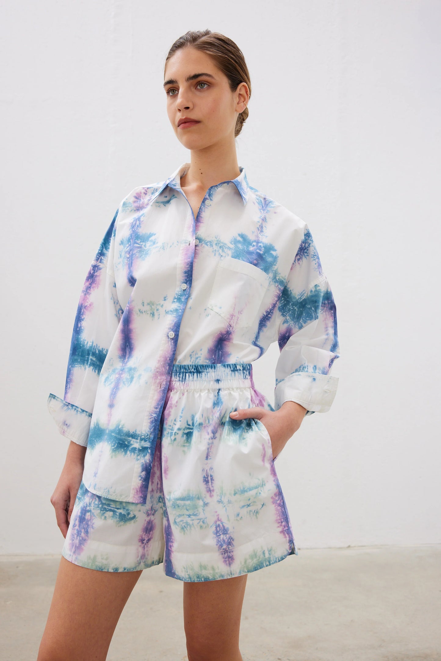 The Chiara Shirt in Violet Light and Oceanic Tie Dye