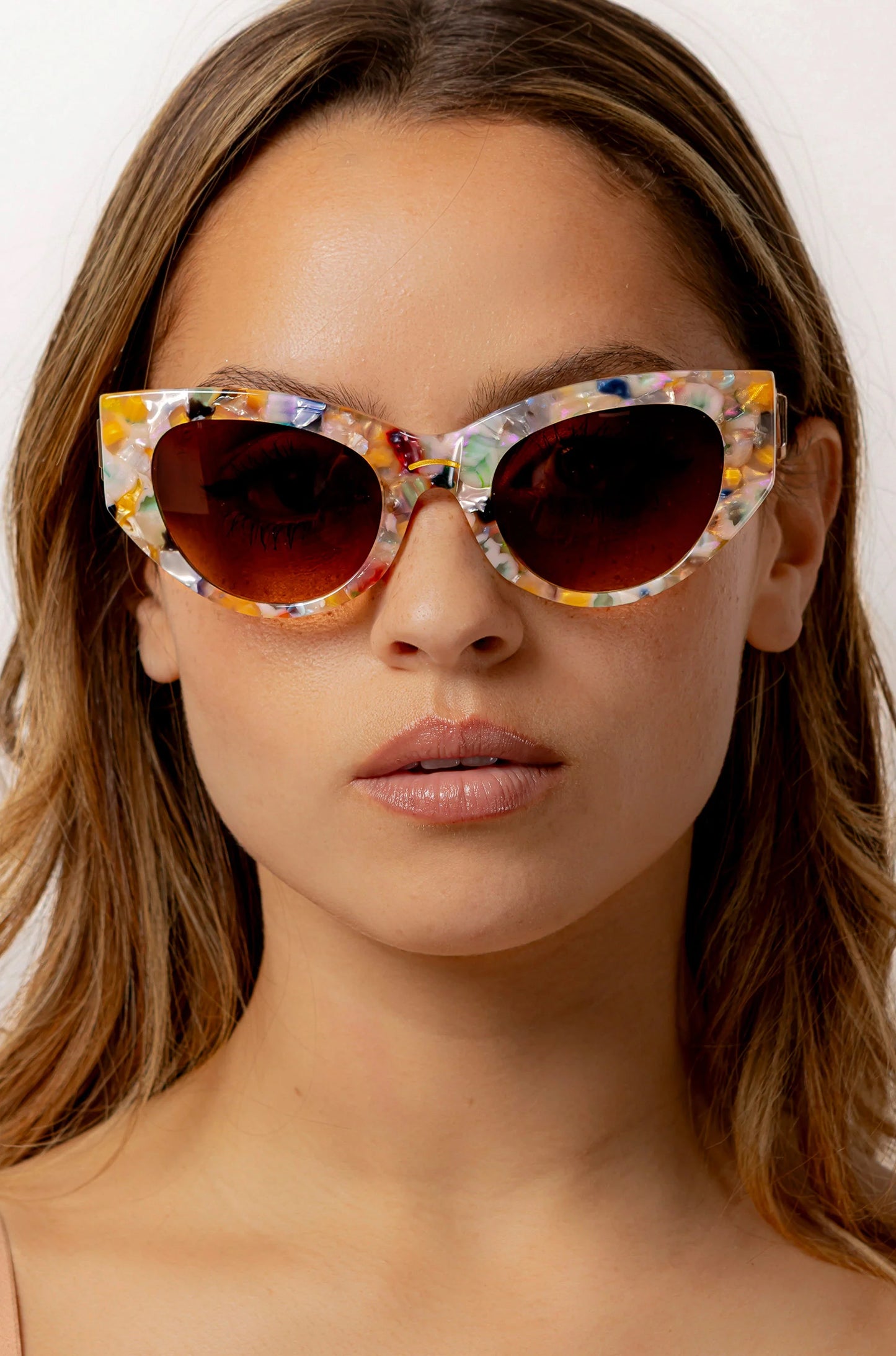 Maude almond shaped sunglasses  in multi coloured confetti acetate