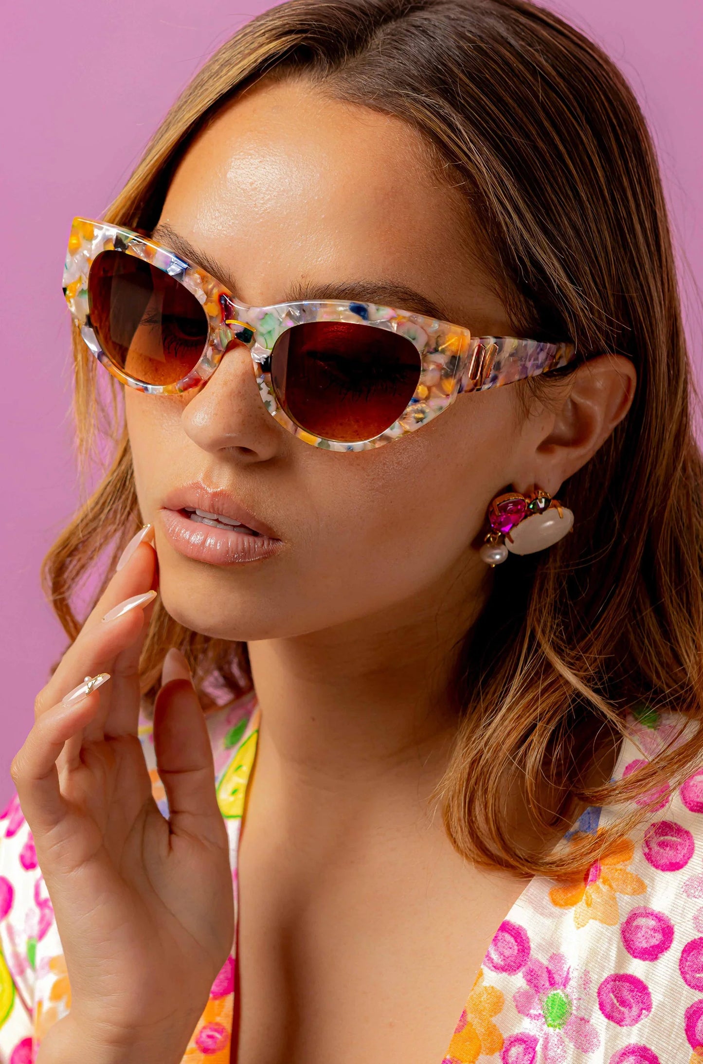 Confetti Almond-shaped sunglasses in multi-coloured patterned acetate