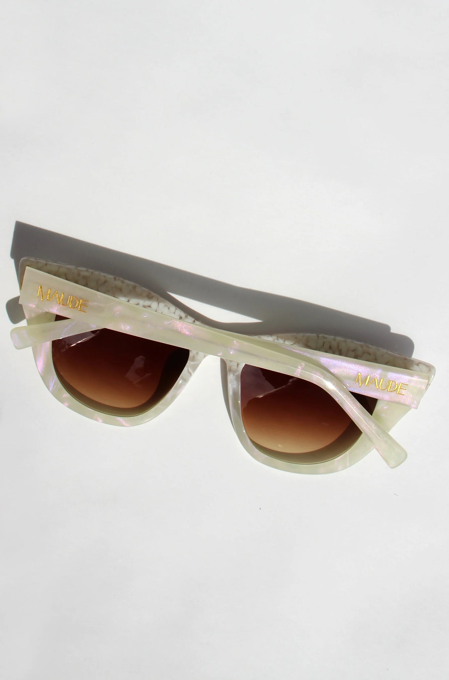 Shell Two-tone cat-eye sunglasses in white bubble print and mother of pearl acetate
