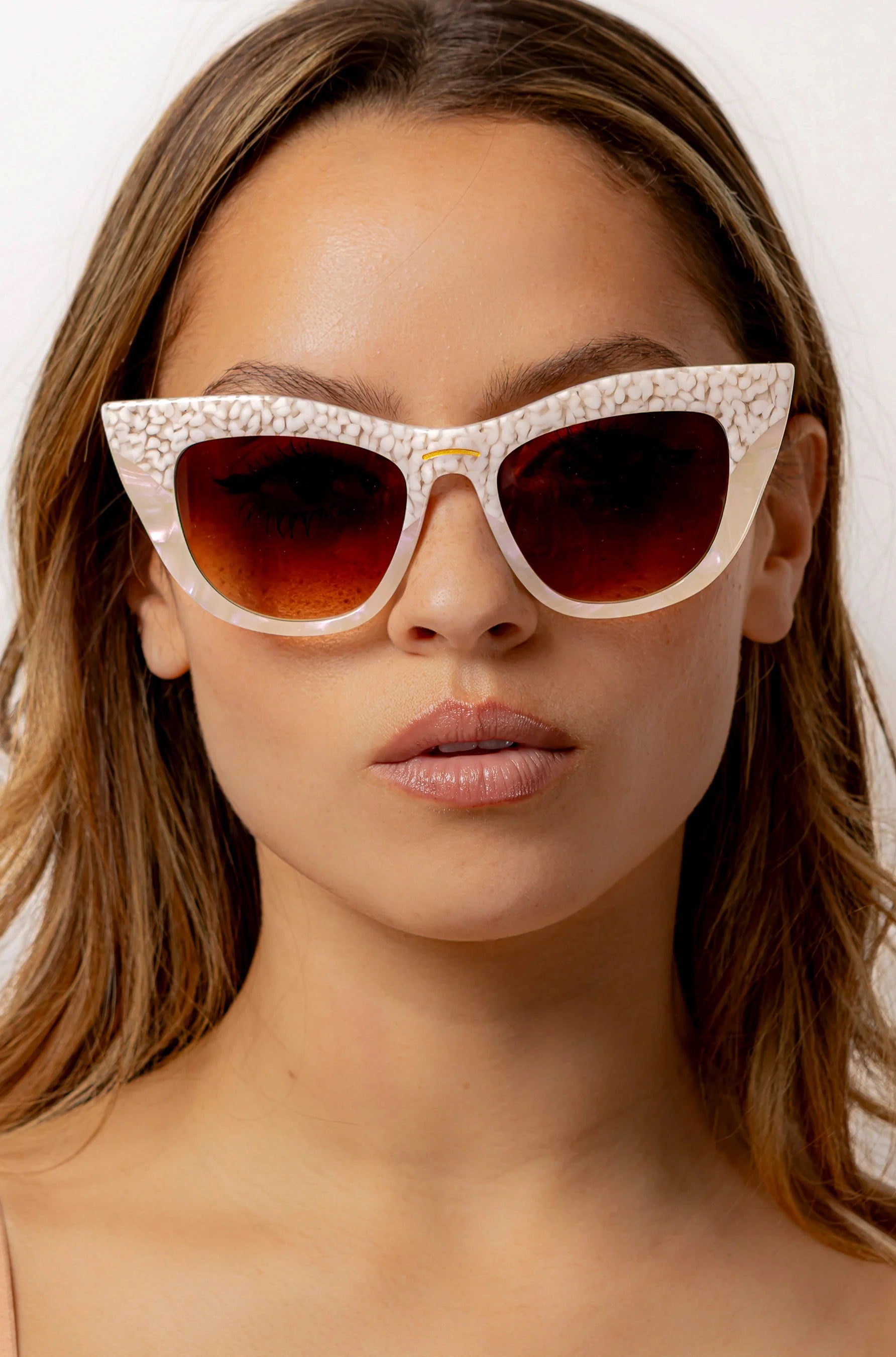 Maude Cat-eye Sunglasses in two tones of pearl white