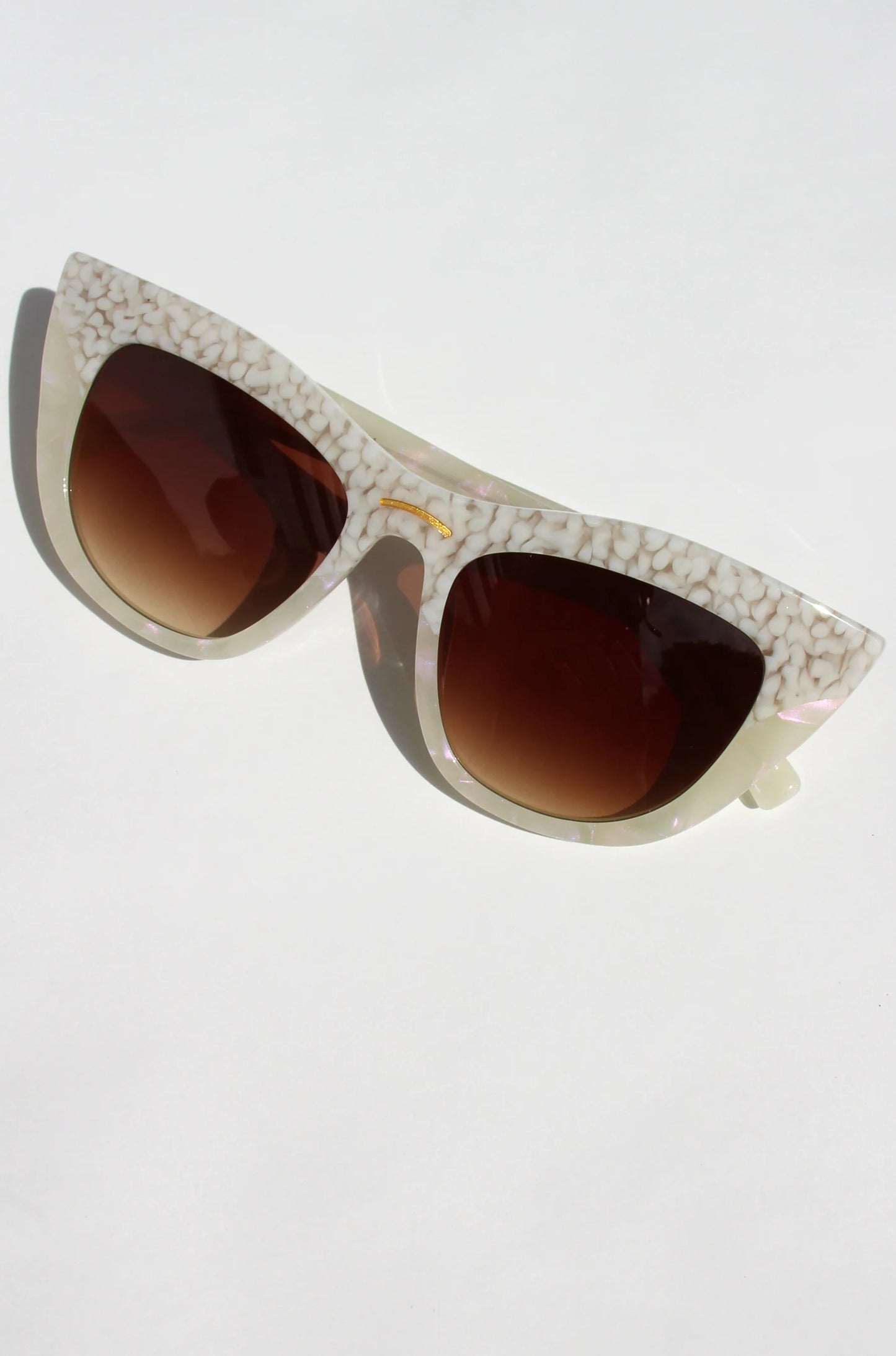 Shell Two-tone cat-eye sunglasses in white bubble print and mother of pearl acetate
