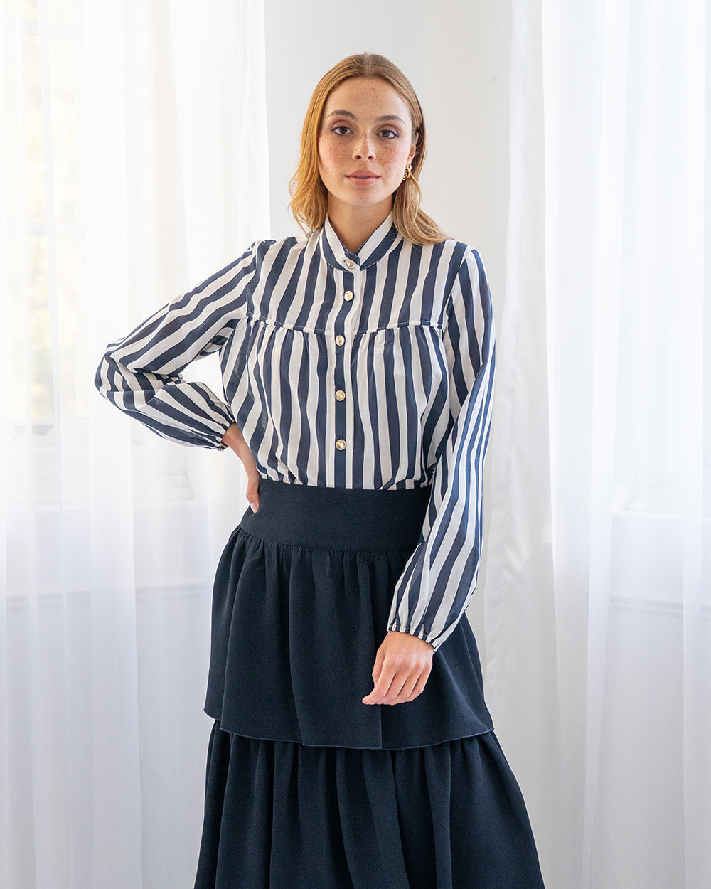 Natalia Blouse in Navy Stripe