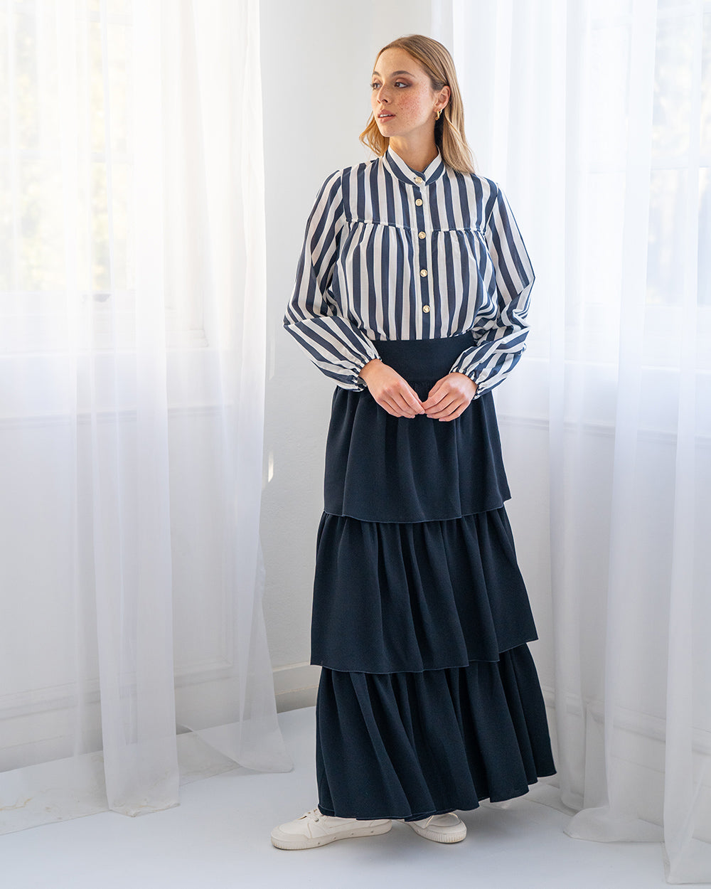 Natalia Blouse in Navy Stripe