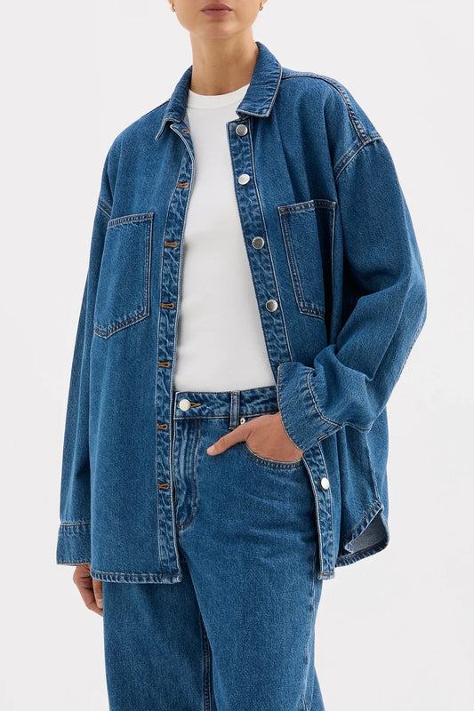 Organic Denim Overshirt in Royal Blue