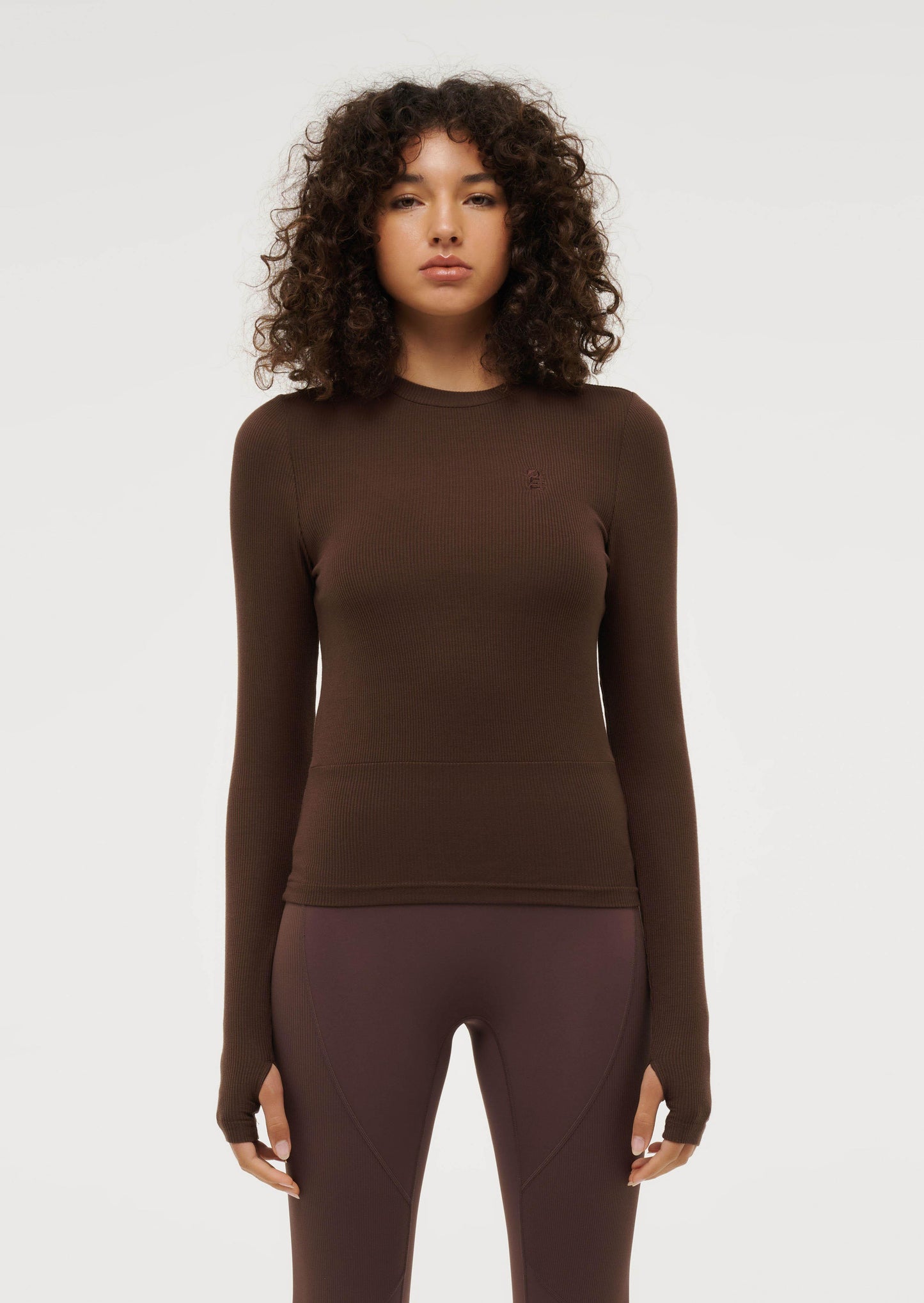 Free Play Long Sleeve Rib Tee in Chestnut