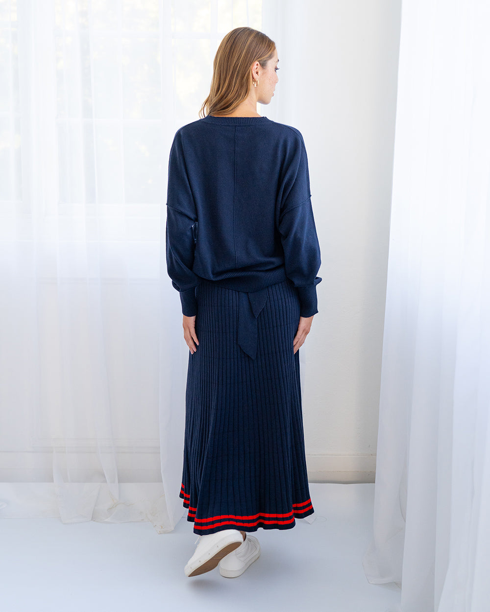 Rebecca Knit Skirt with Stripe in Nacy and Poppy