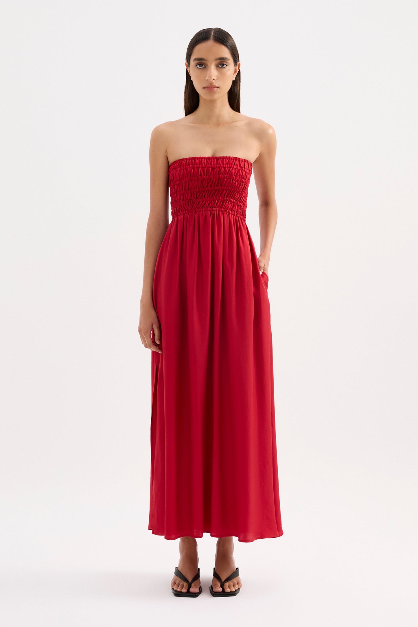 Zuri Tencel Maxi Dress in Crimson