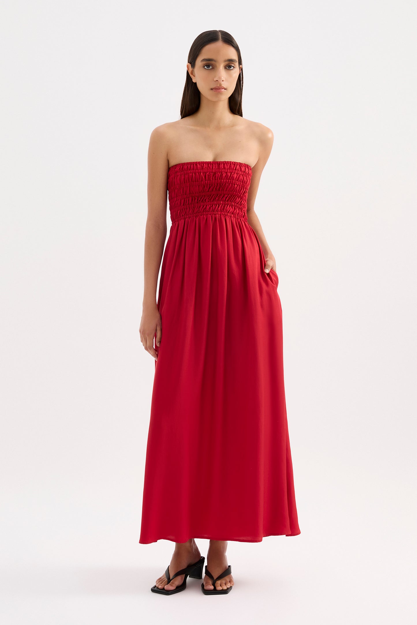Zuri Tencel Maxi Dress in Crimson