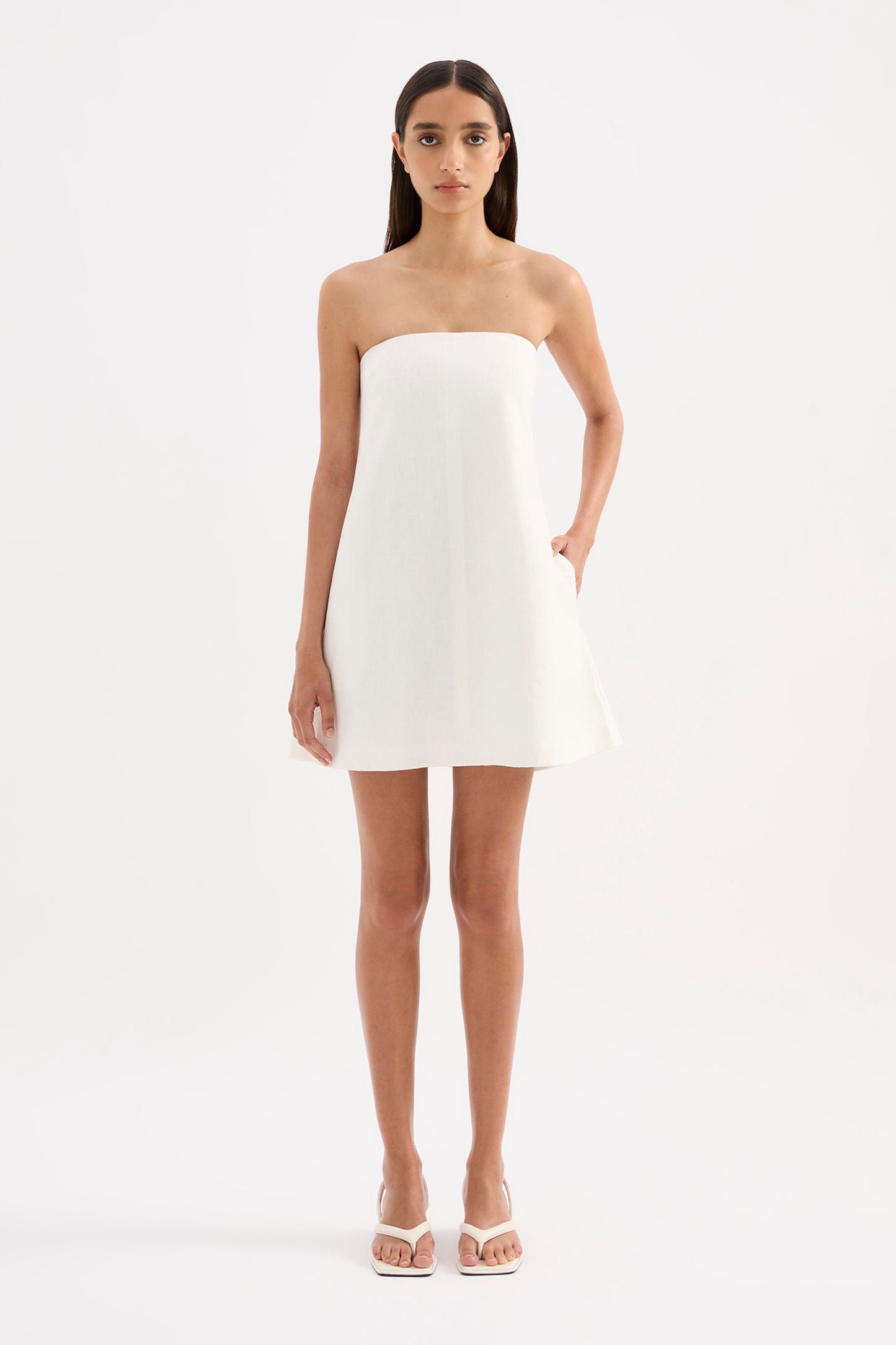 Elyse Linen Mini Dress in White