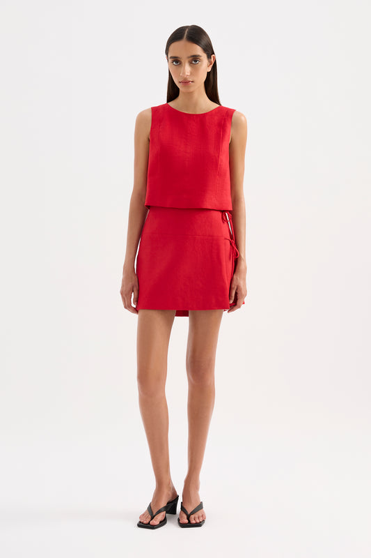 Lotta Linen Mini Skirt in Vermillion