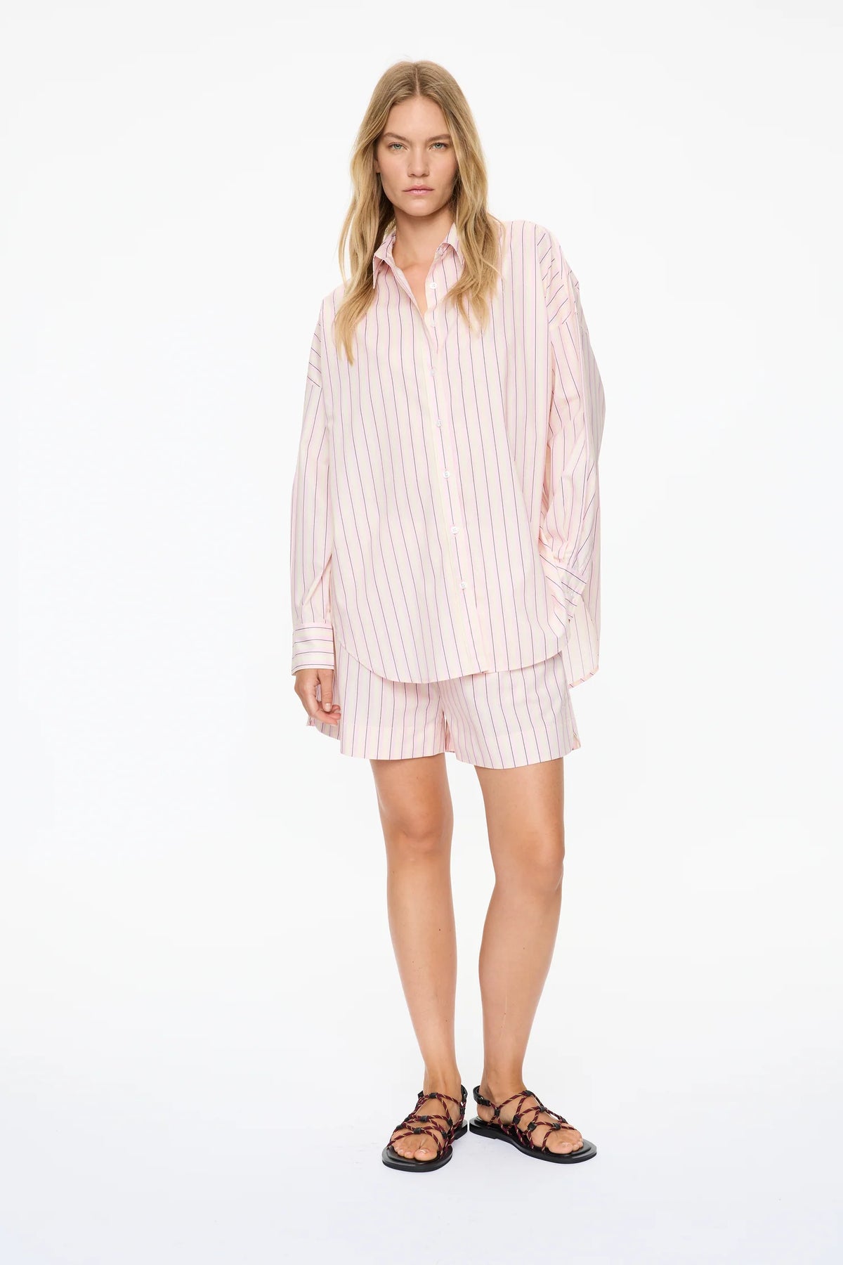 Mara Oversized Long Sleeve Shirt in Candy Floss/Black/White