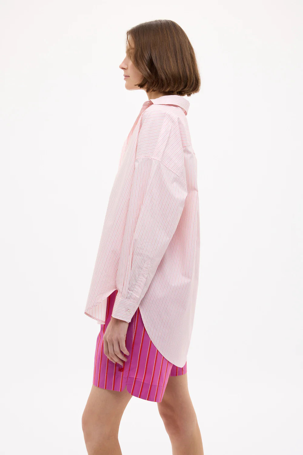 Mara Oversized Long Sleeve Shirt in Primrose Pink, Natural and True Red Stripe