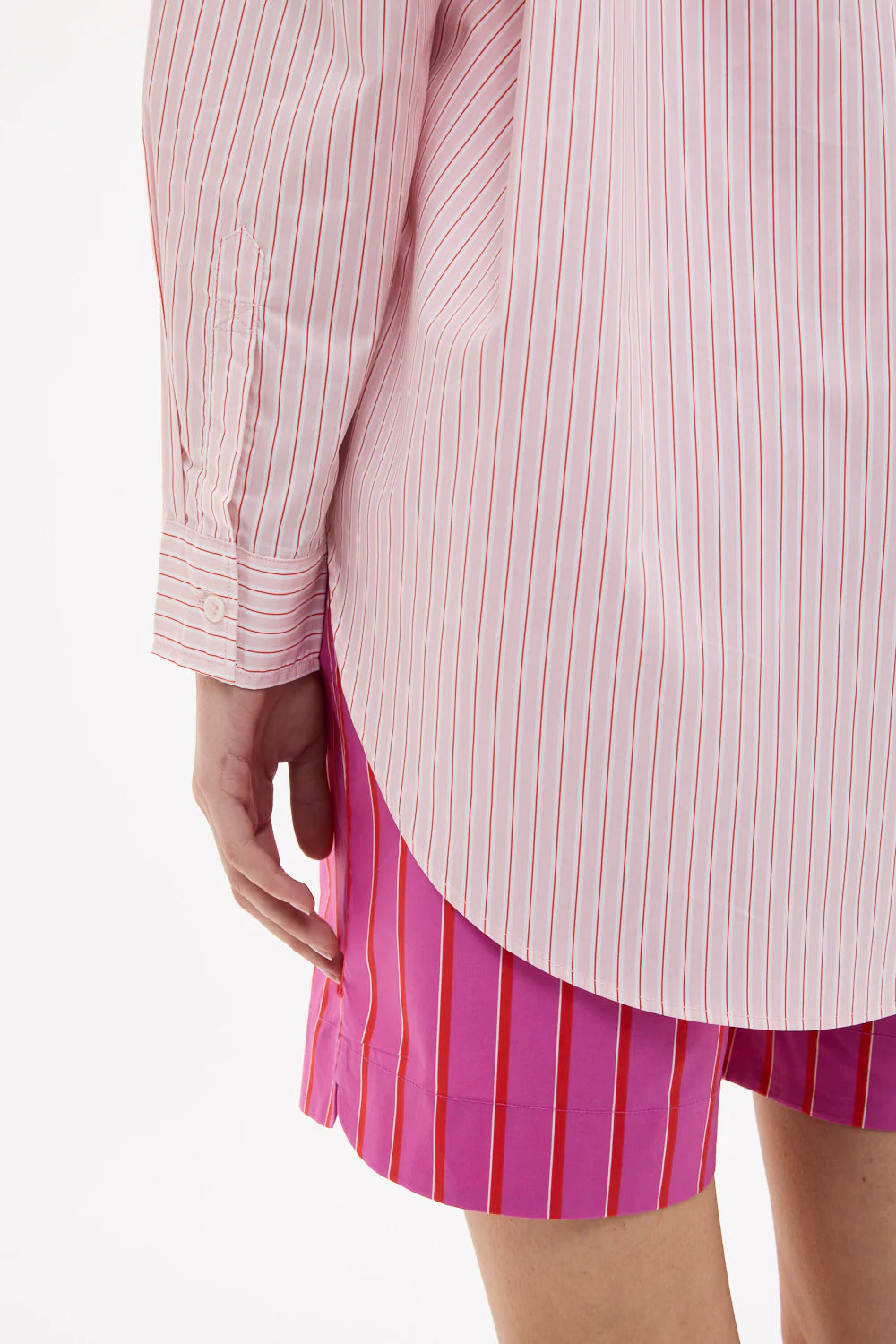 Mara Oversized Long Sleeve Shirt in Primrose Pink, Natural and True Red Stripe