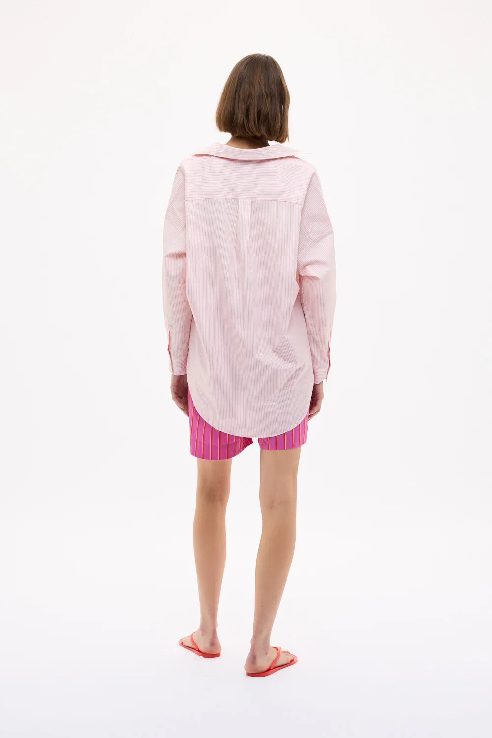 Mara Oversized Long Sleeve Shirt in Primrose Pink, Natural and True Red Stripe
