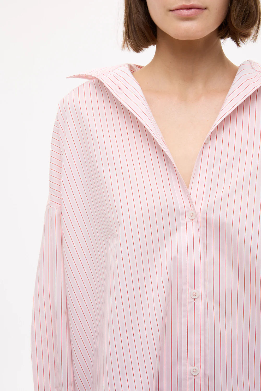 Mara Oversized Long Sleeve Shirt in Primrose Pink, Natural and True Red Stripe