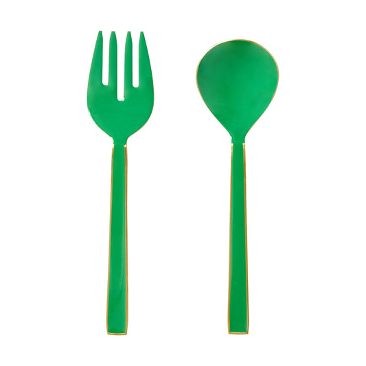 Enamel Salad Servers in Emerald