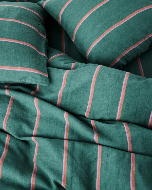 Wakame Crush Stripe Linen Pillowcase Set