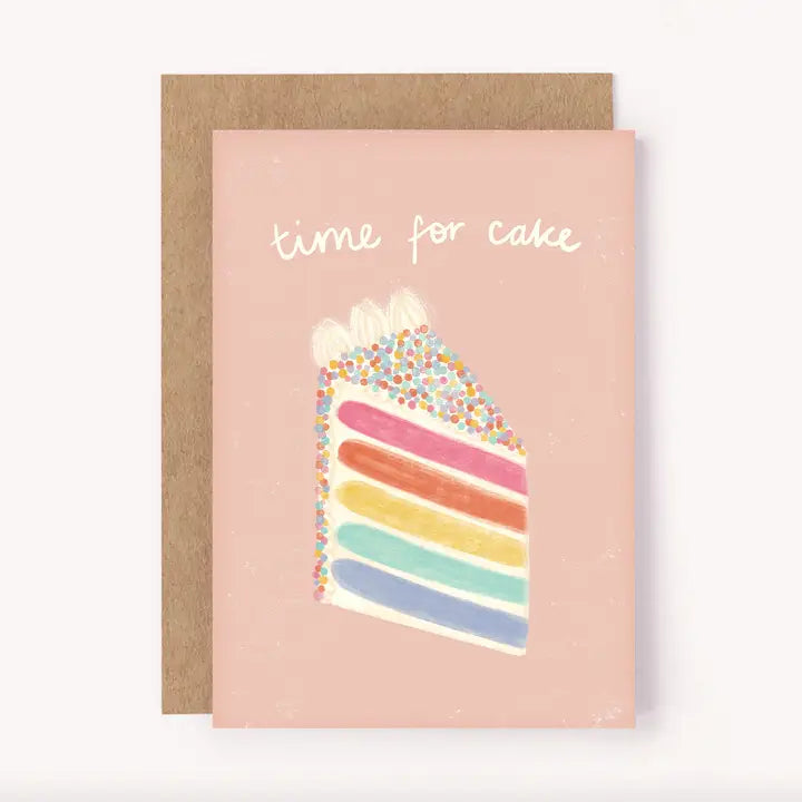 Time for Cake Birthday Card - Rainbow Bday Greeting Card