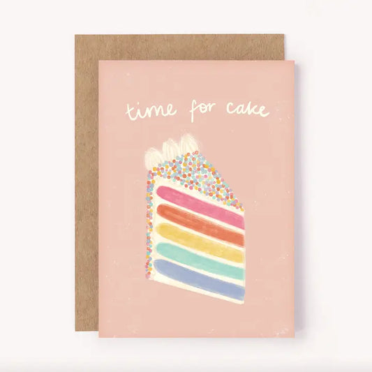 Time for Cake Birthday Card - Rainbow Bday Greeting Card