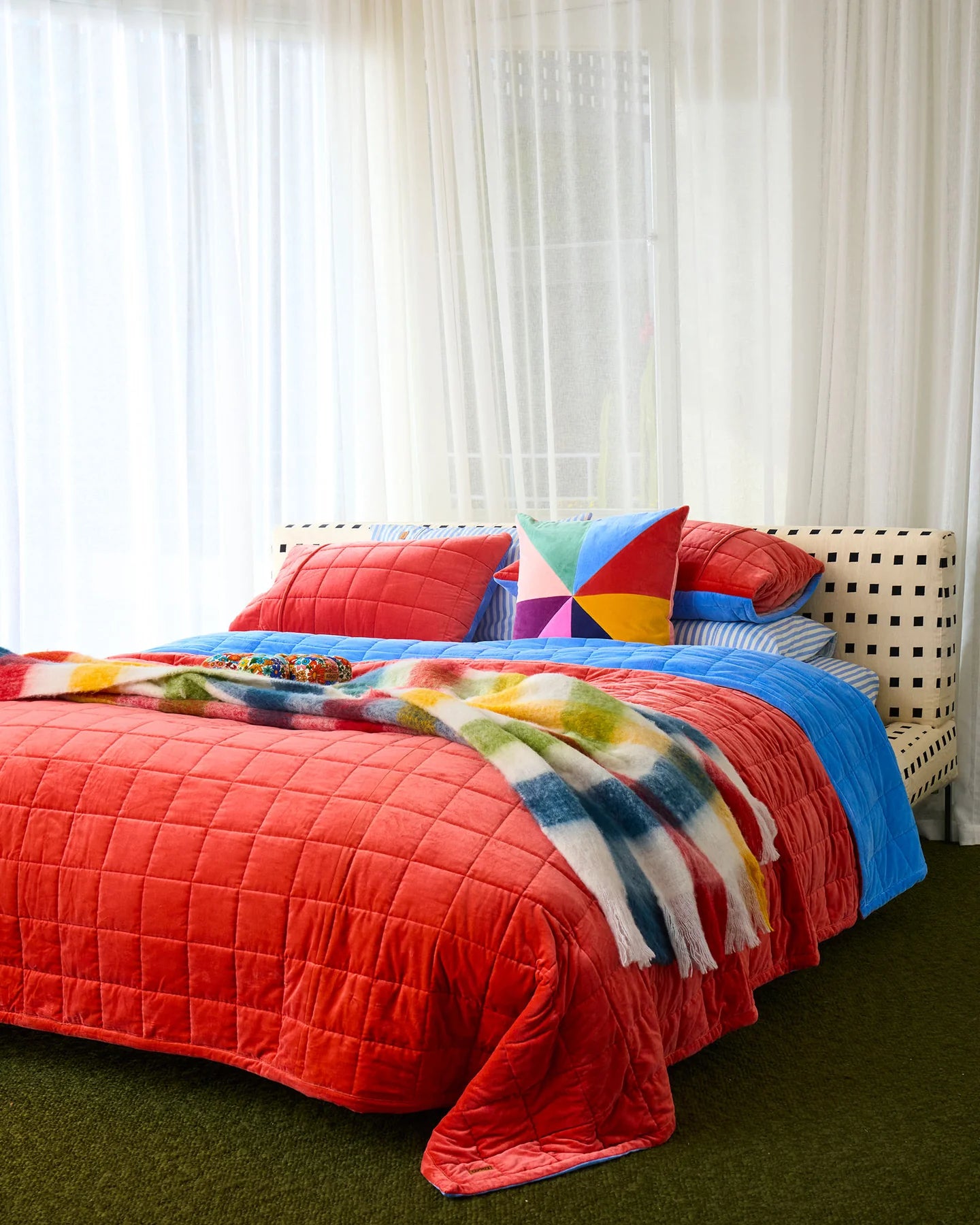 Blue Robin Velvet Quilted Bedspread