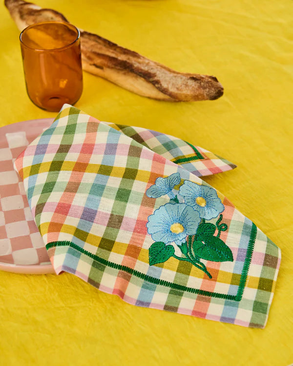 Sweet Flowers Tartan Embroidered 4 Peice Napkin Set