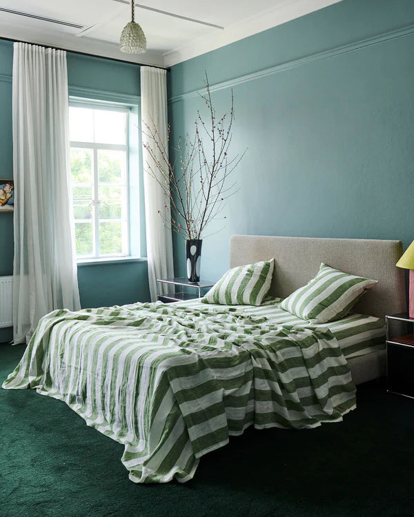Moss Stripe Linen Flat Sheet