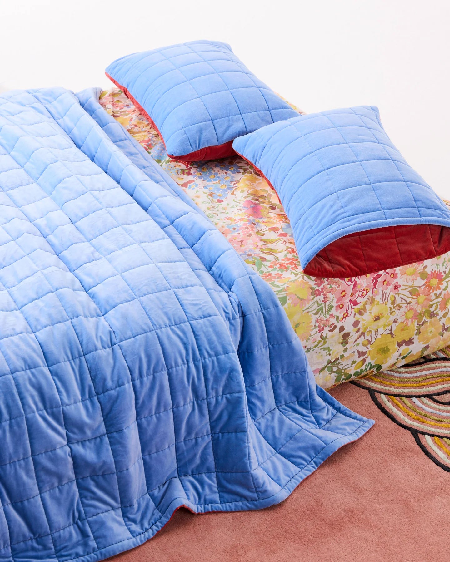 Blue Robin Velvet Quilted Pillowcases (Set of 2)