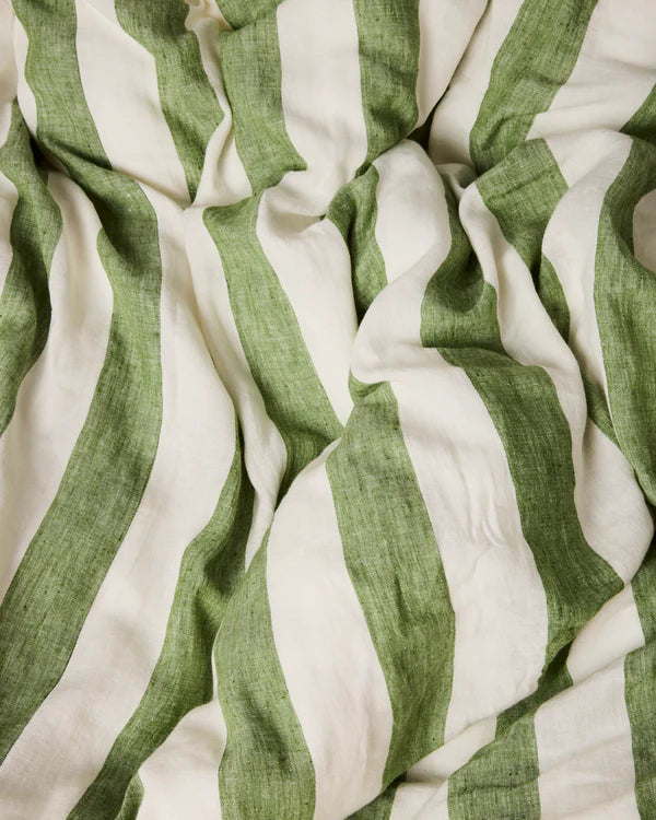 Moss Stripe Linen Flat Sheet