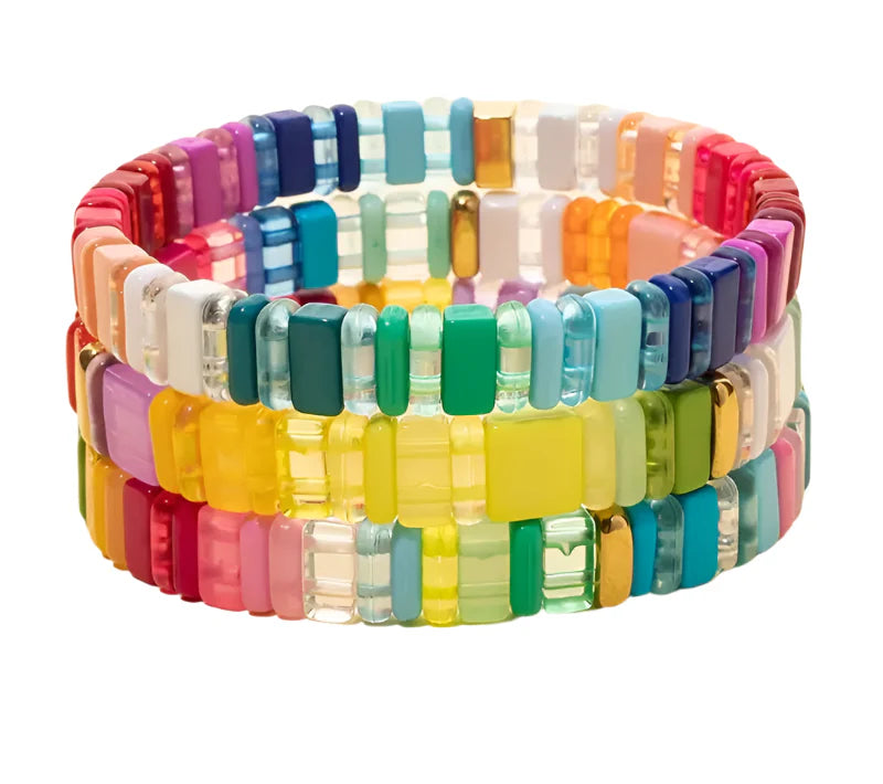 Colourful Block Bead Stretchy Bracelet