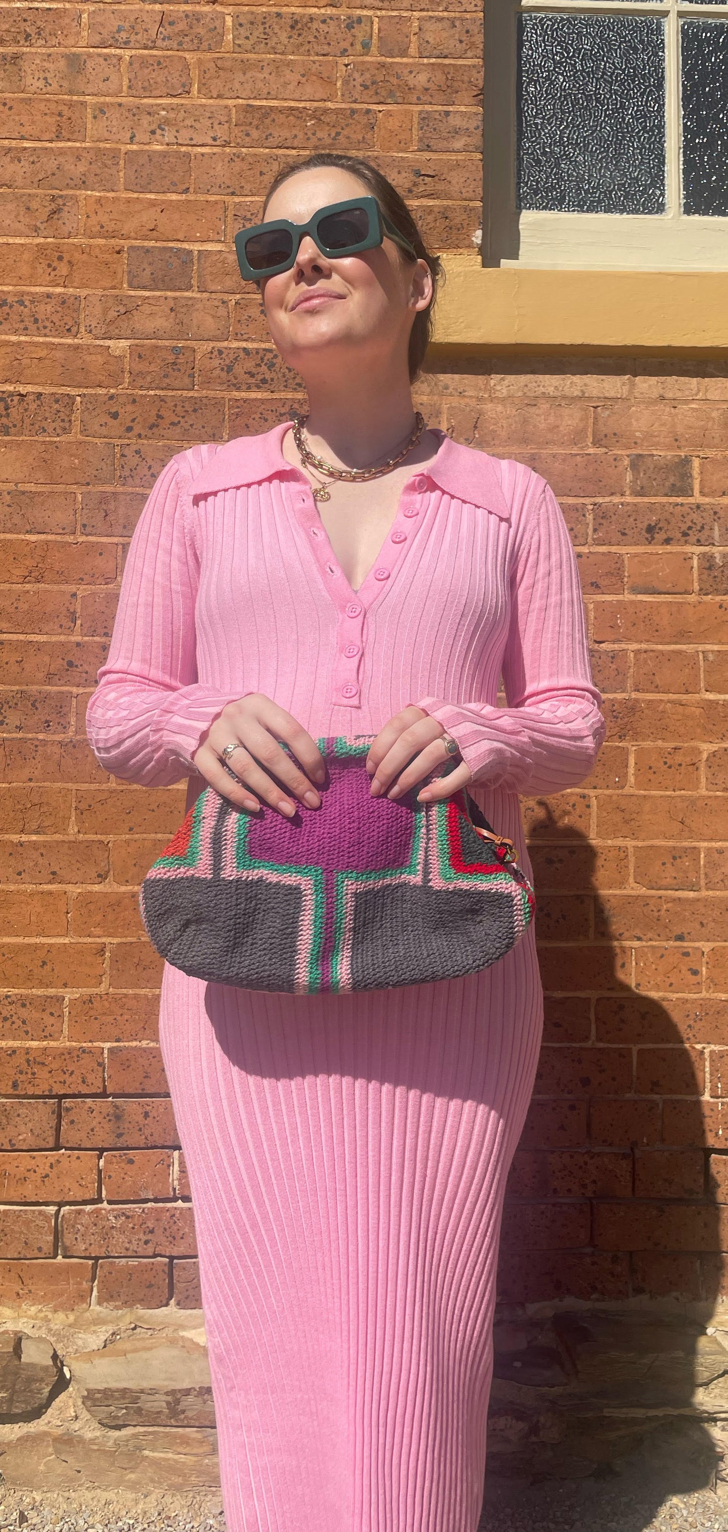 Malo Malo Clutch in Grey, Pink, Red, Green and Purple