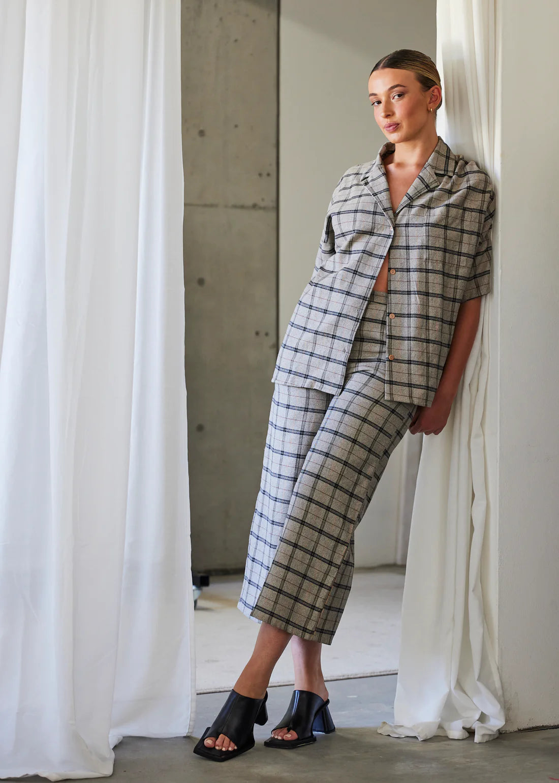 Elwood Flare Pant in Grey Check